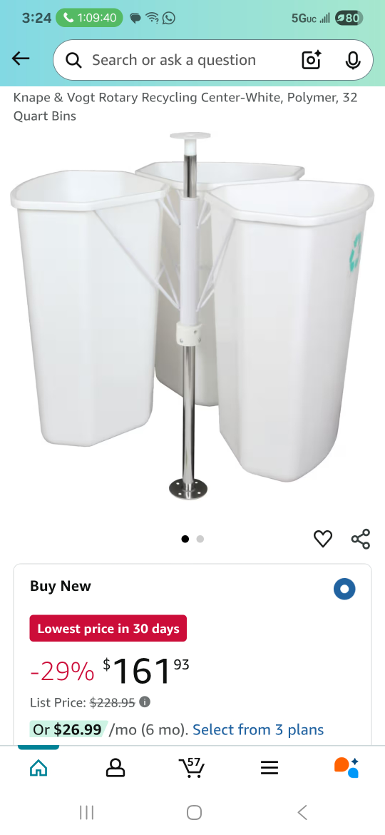 Knape & Vogt Rotary Recycling Center - White, 32 Quart Bins