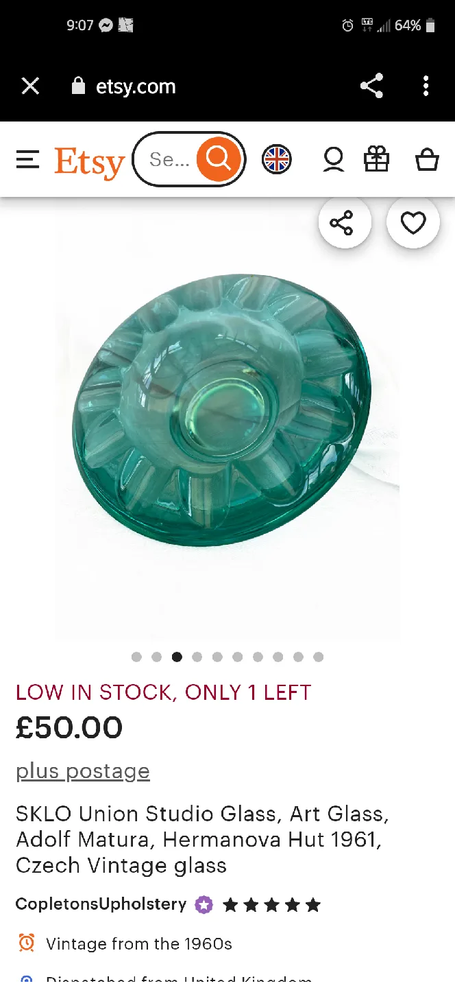 Vintage Czech Art Glass Ashtray, Turquoise image indicator(3)