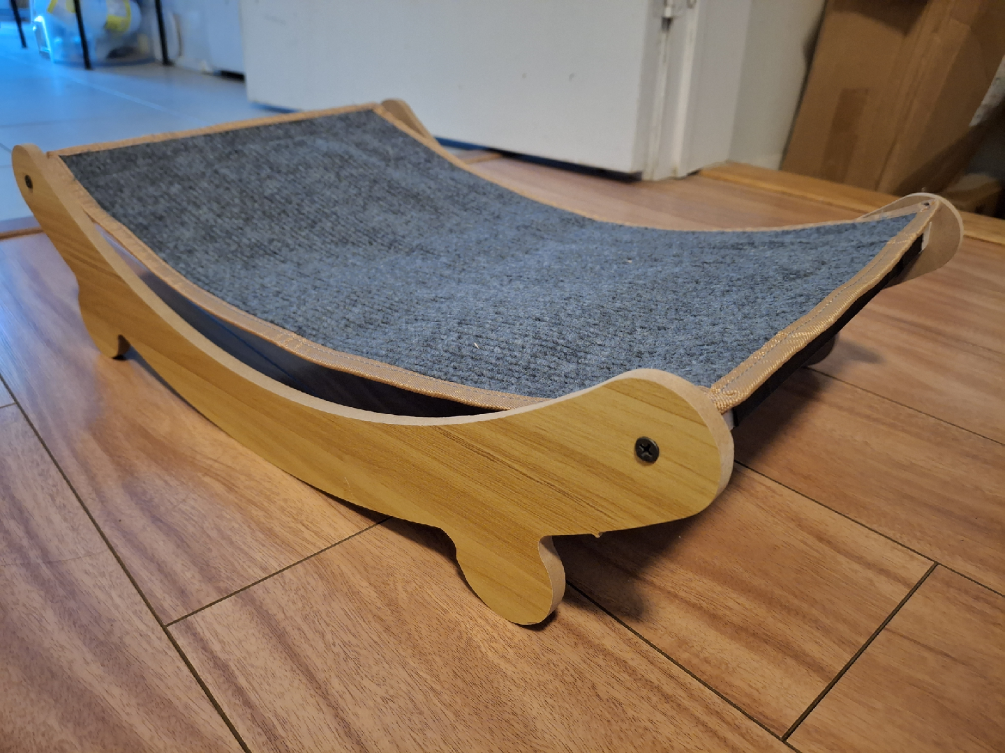Cat Hammock Bed - Wood & Grey Fabric 🥕