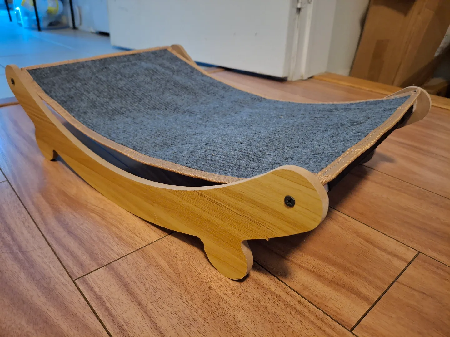 Cat Hammock Bed - Wood & Grey Fabric 🥕 thumbnail