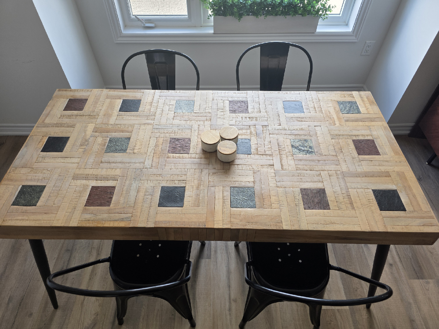 Dinning Table & Black Metal Tolix-Style Chair