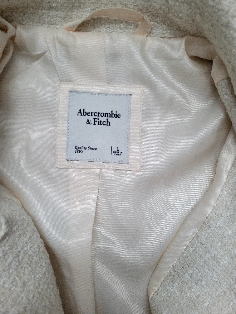 Abercrombie & Fitch Cream Tweed Jacket - Size L image indicator(4)