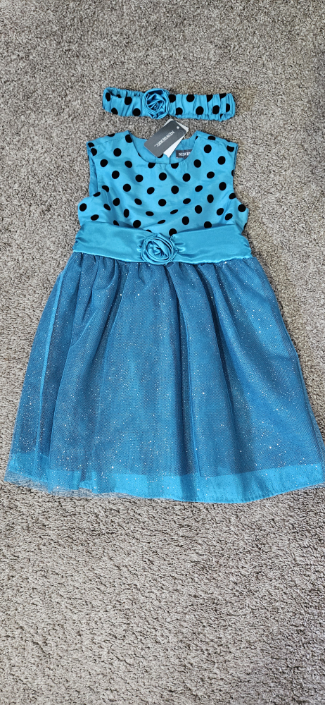 Newberry Blue Polka Dot Dress with Headband