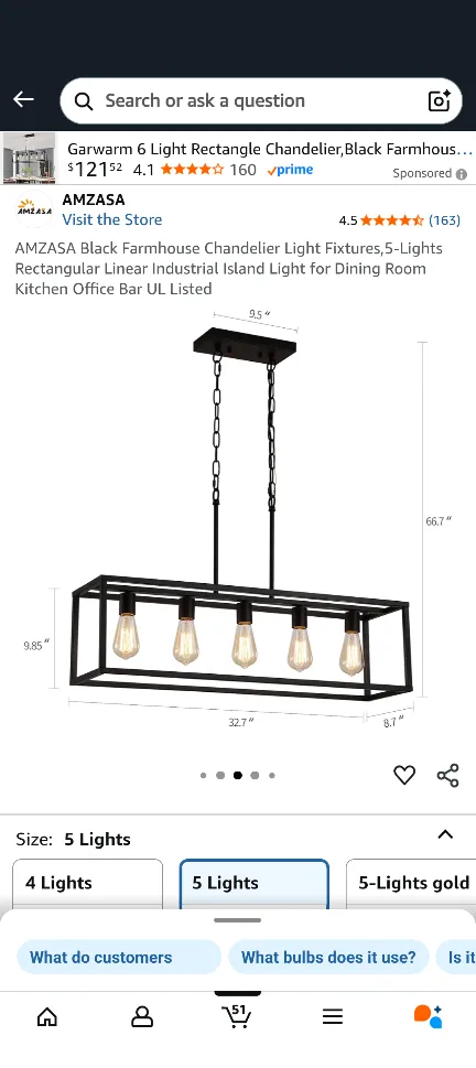 AMZASA Black Farmhouse Chandelier - 5 Lights image indicator(4)