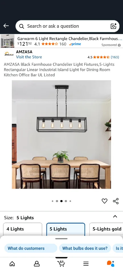 AMZASA Black Farmhouse Chandelier - 5 Lights image indicator(5)