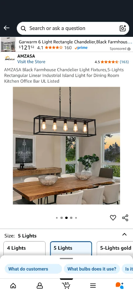 AMZASA Black Farmhouse Chandelier - 5 Lights image indicator(6)