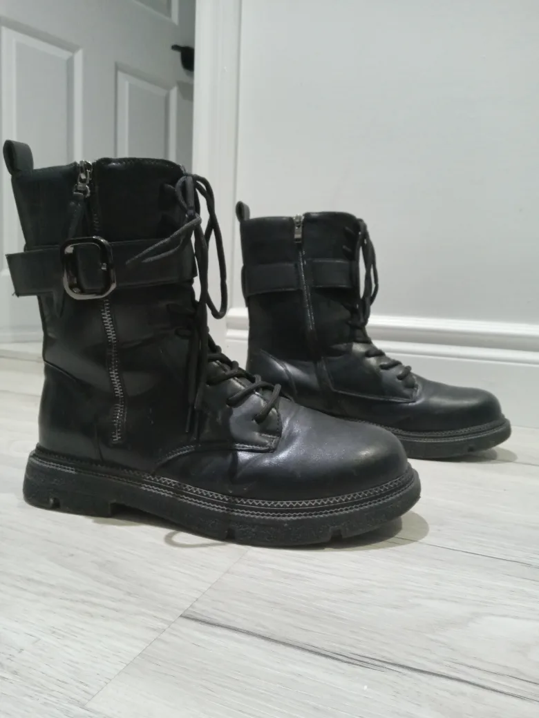 Black Lace-Up Combat Boots thumbnail