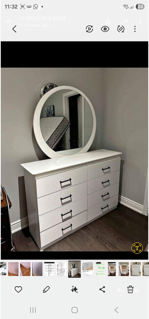 White Dresser with Round Mirror