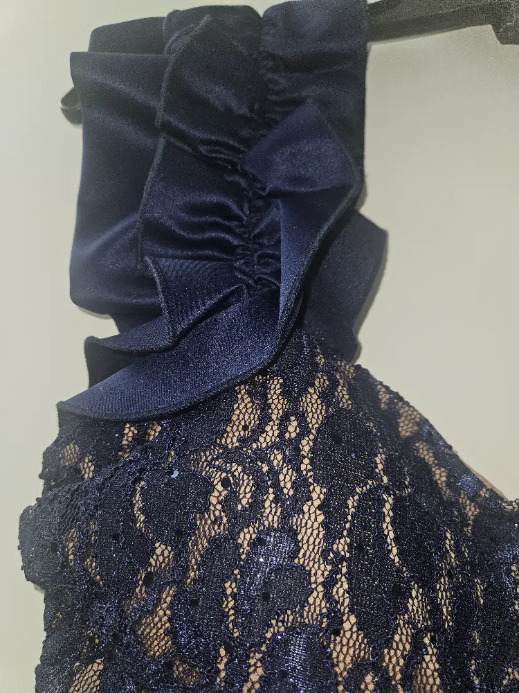 Long Navy Blue Lace Holiday/Wedding Guest Dress with Bow image indicator(5)