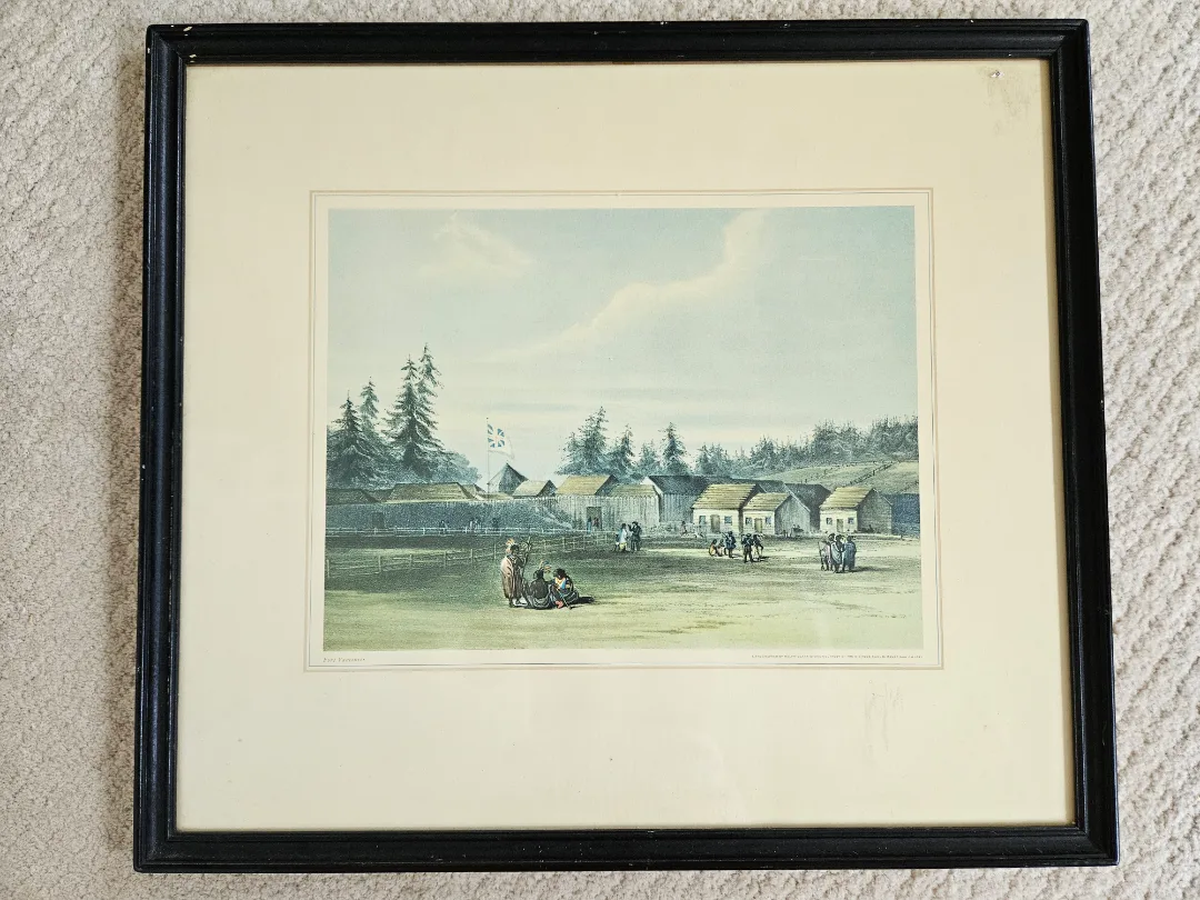 Framed Vintage Fort Vancouver Lithograph Valueable History thumbnail