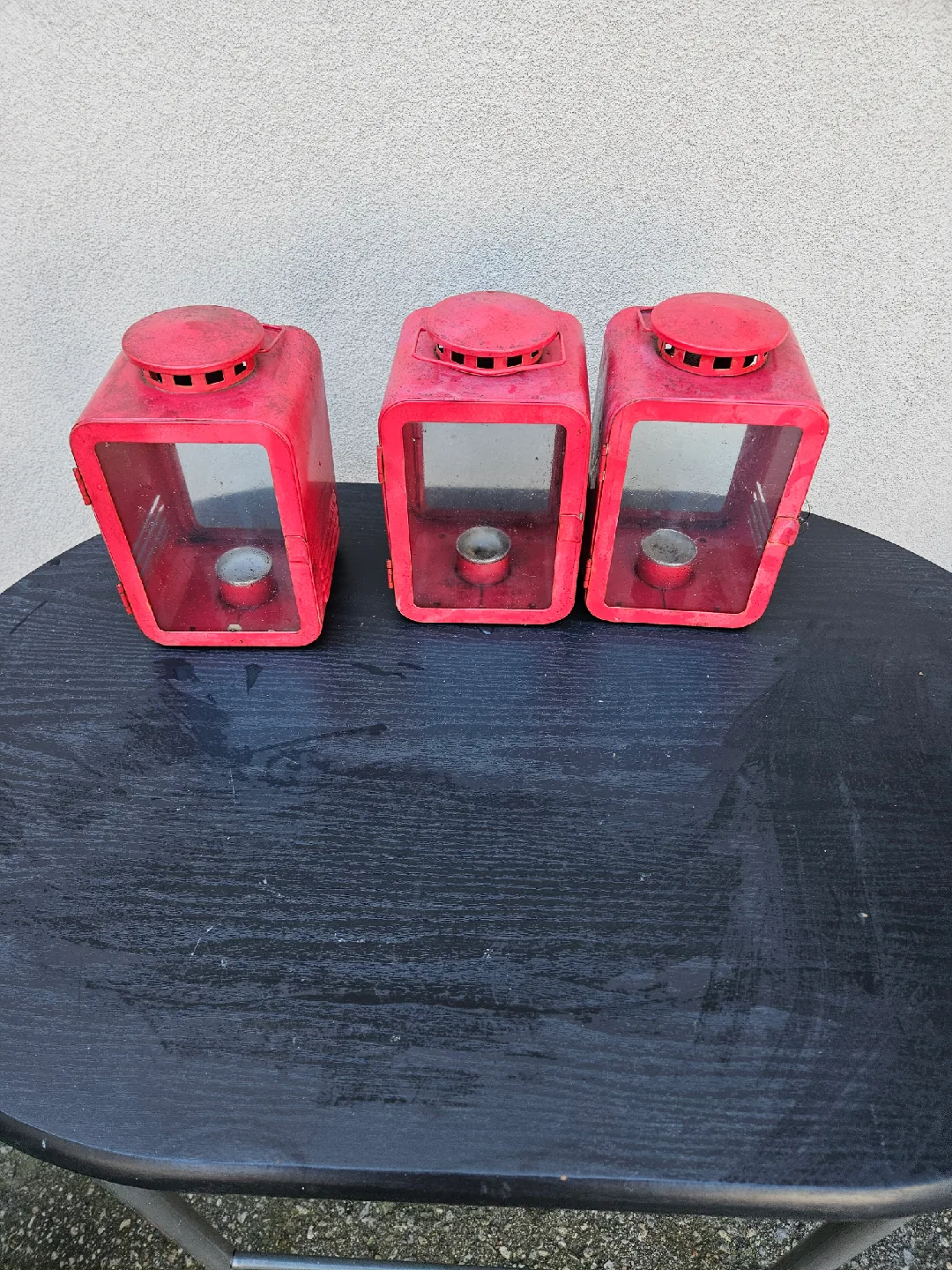 Set of 3 vintage Red Metal Candle Lanterns image indicator(2)