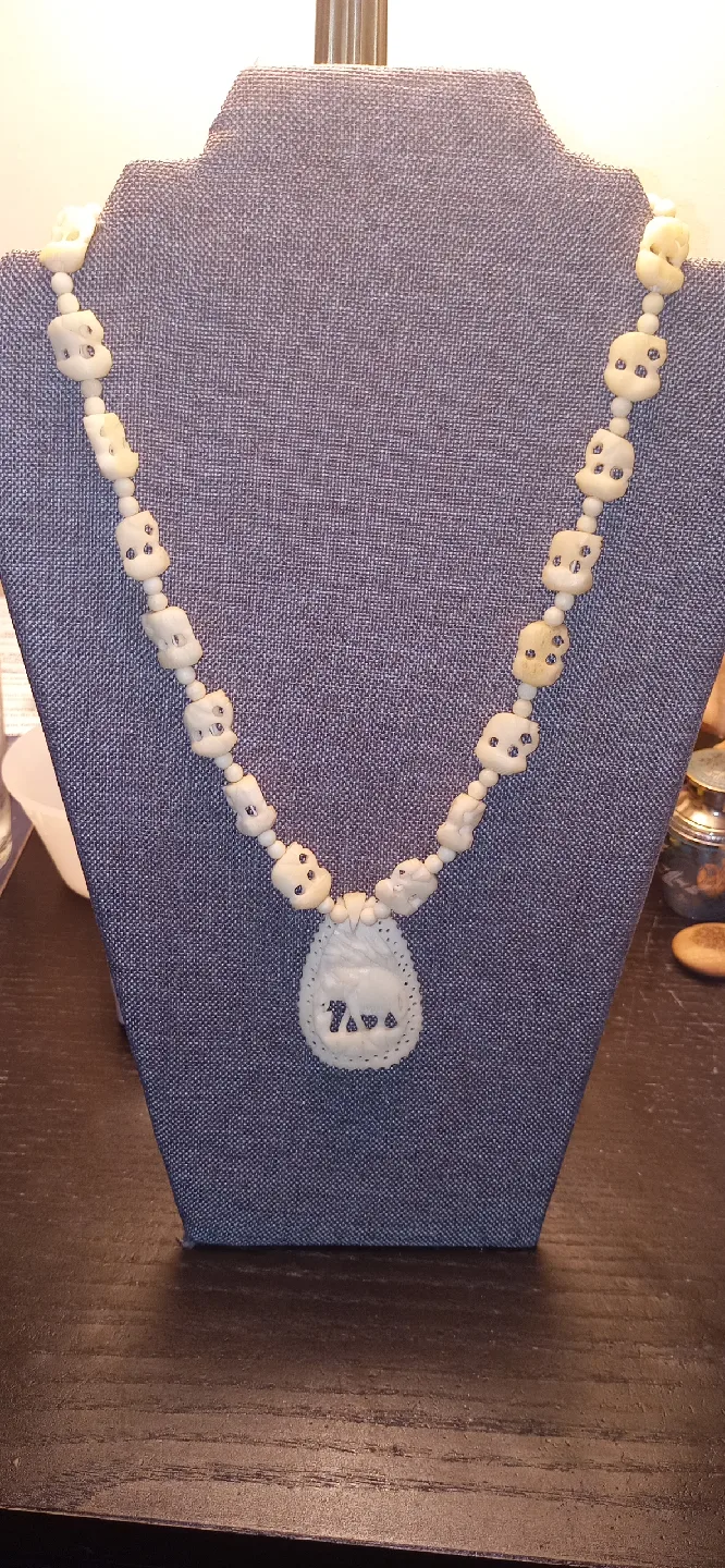 Vintage Elephant Bone Necklace with detailed chain pieces thumbnail