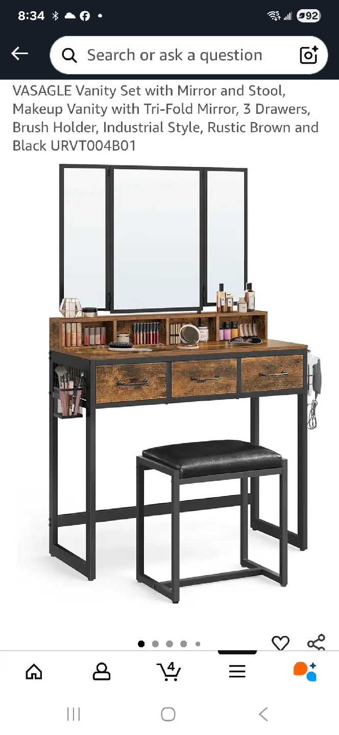 VASAGLE Vanity Set with Tri-Fold Mirror thumbnail