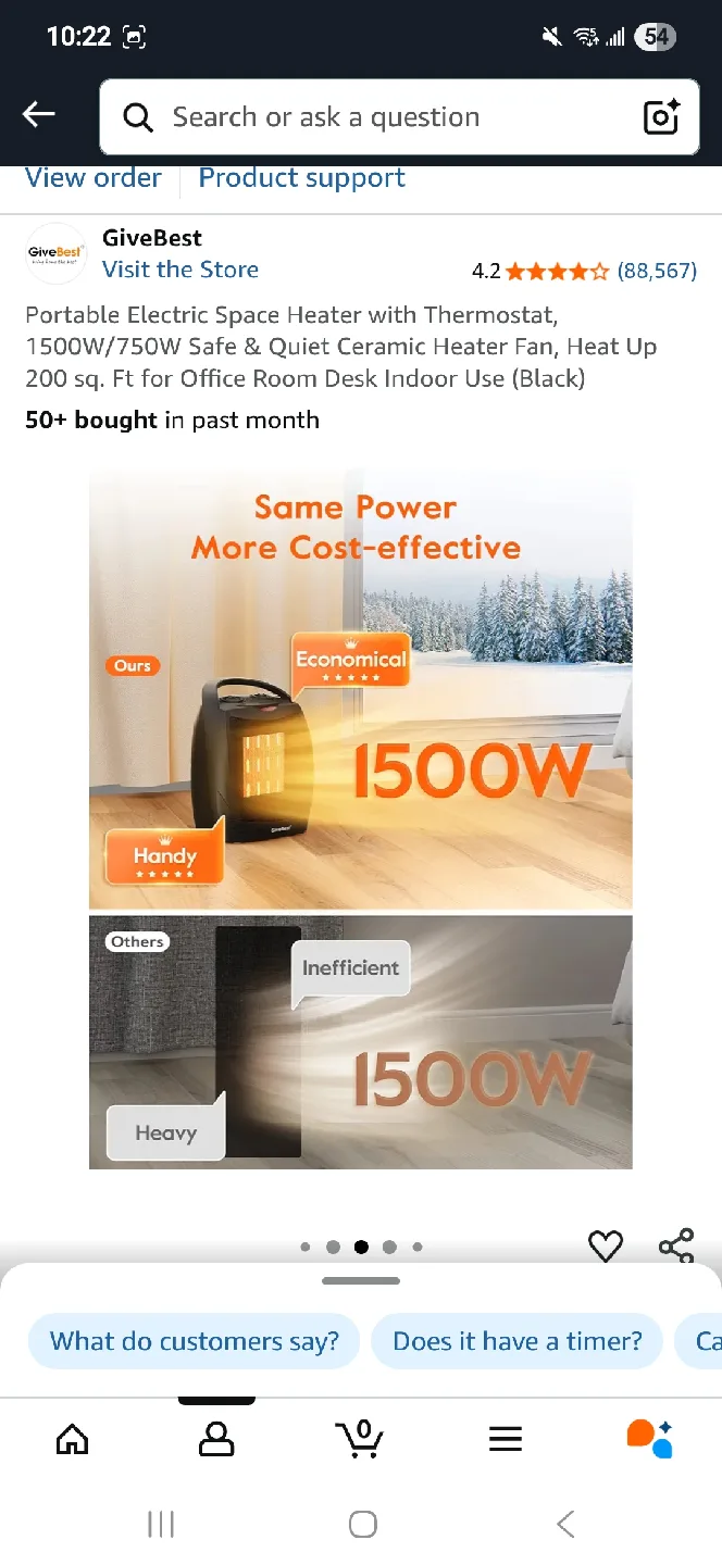 GiveBest Portable Electric Space Heater - Black image indicator(2)