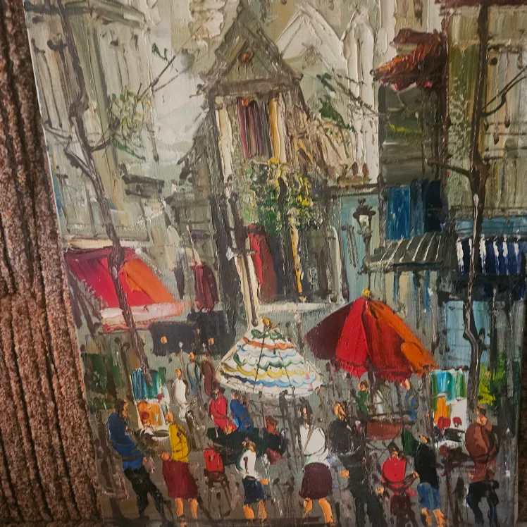 VTG 60s Oil on Canva Paris Street Scene Signed image indicator(2)