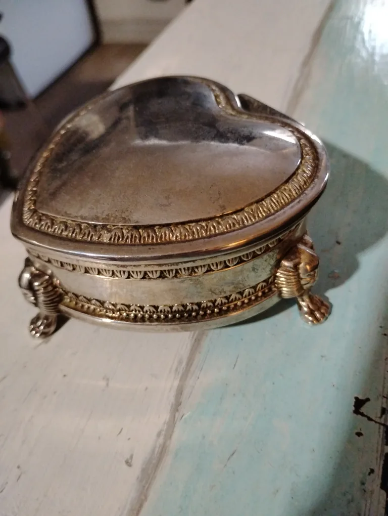 vintage silver plated jewelry box heart-shaped thumbnail