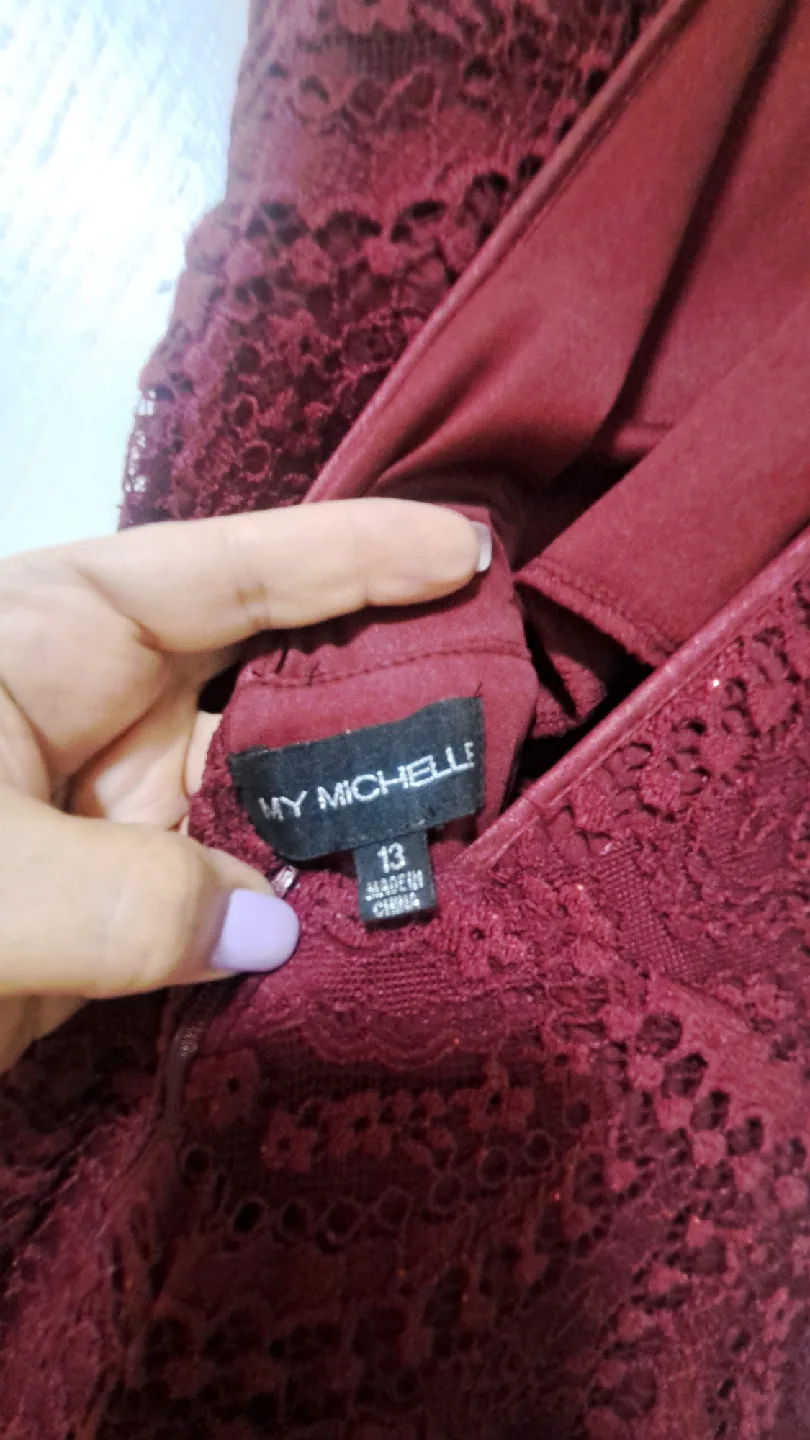 My Michelle Burgundy Lace Maxi Dress - Size 13 image indicator(3)
