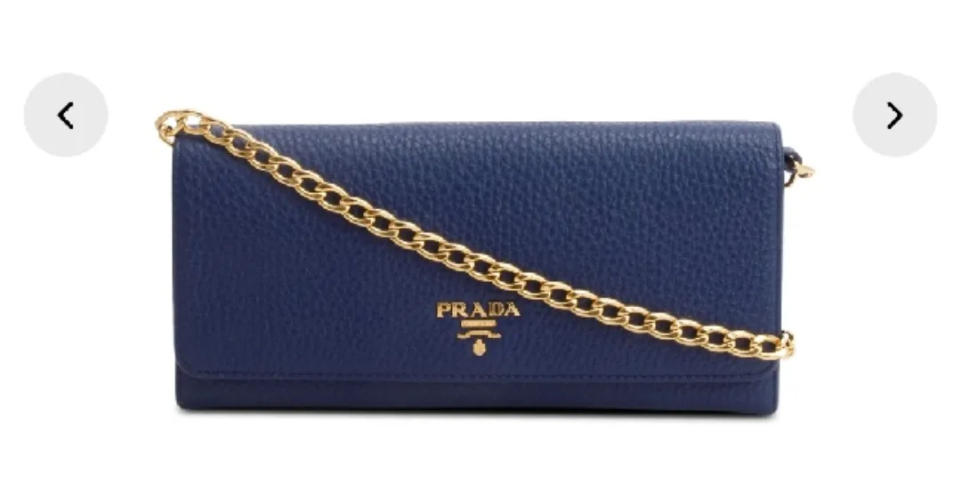 Prada Chain Wallet on Strap - Blue Leather