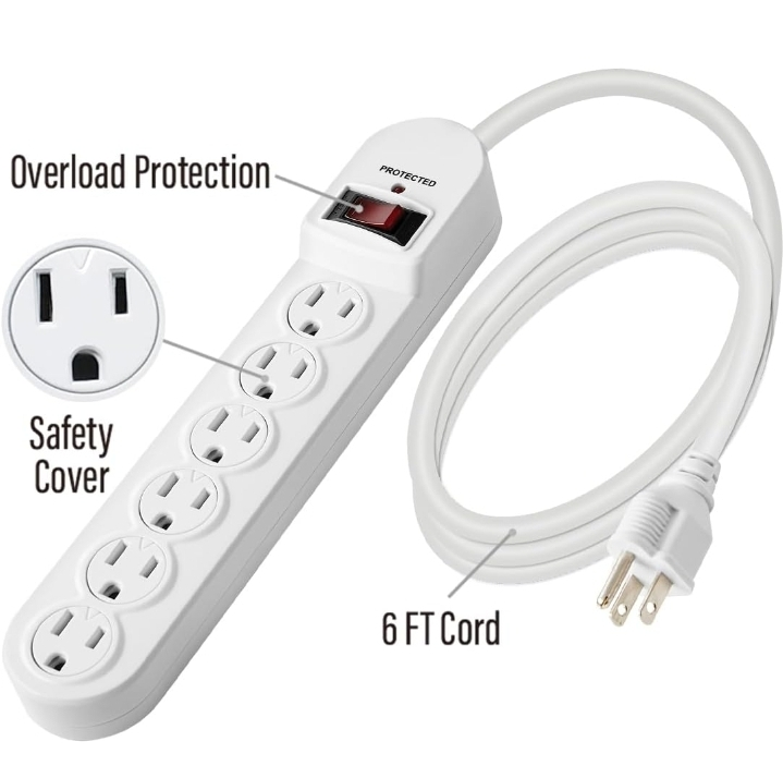 6-Outlet Power Strip Whit Surge Protector, 6 Ft Extension Cord - photo 5
