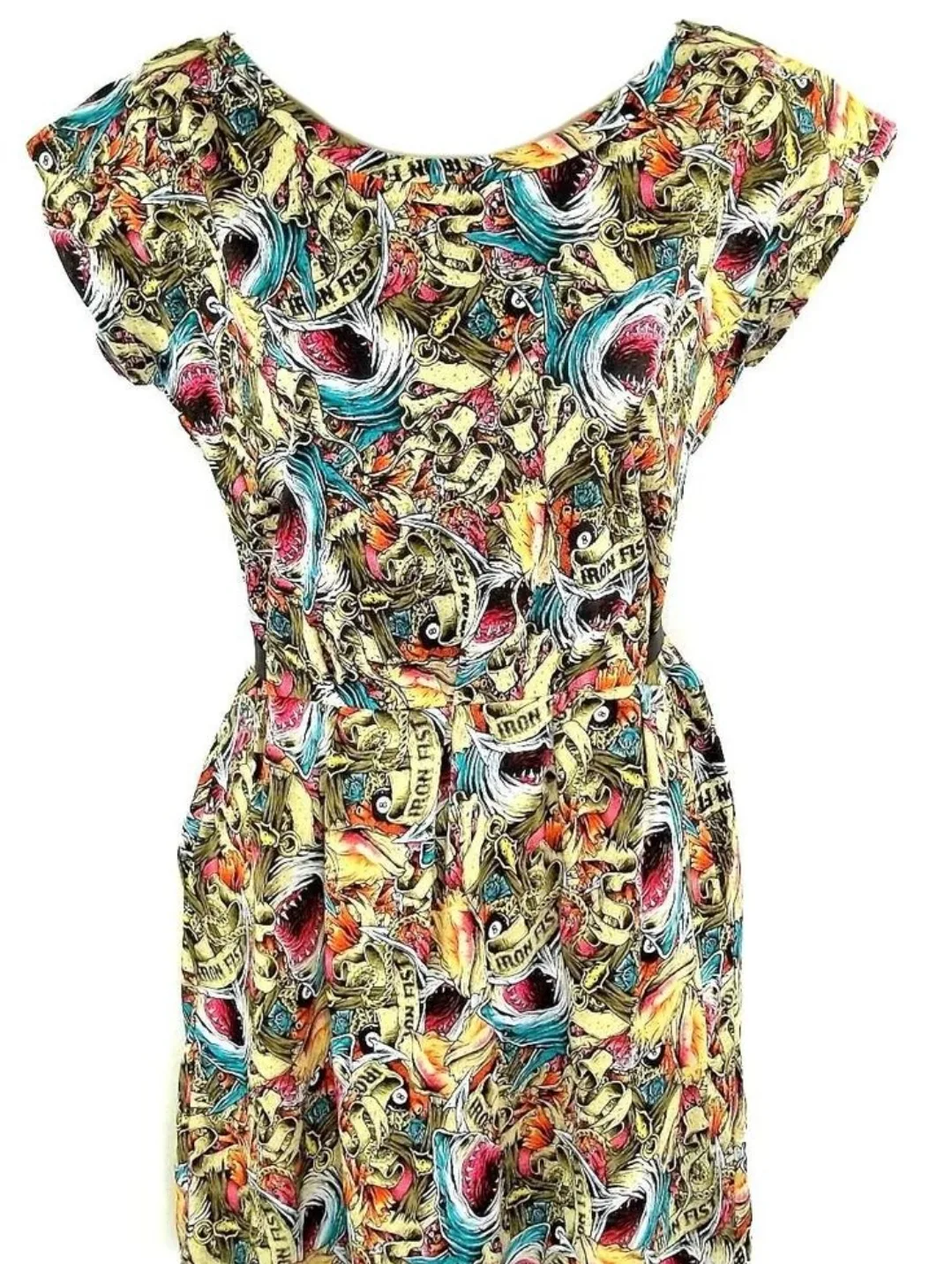 Iron Fist Shark Attack Print Dress - Size L (with pockets!) thumbnail
