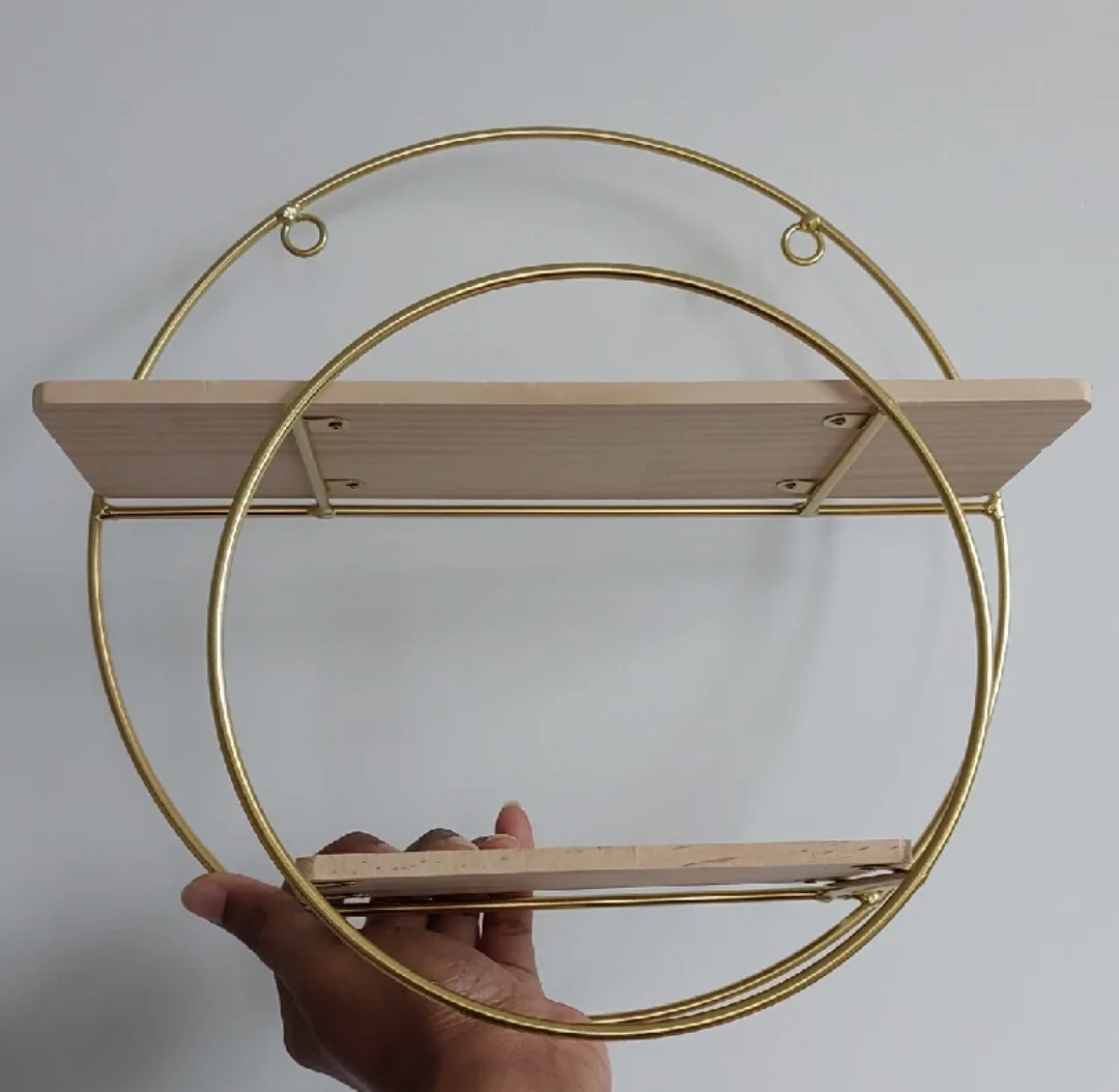 🥕BRAND NEW Gold Metal & Wood Round Wall Shelf🥕 thumbnail