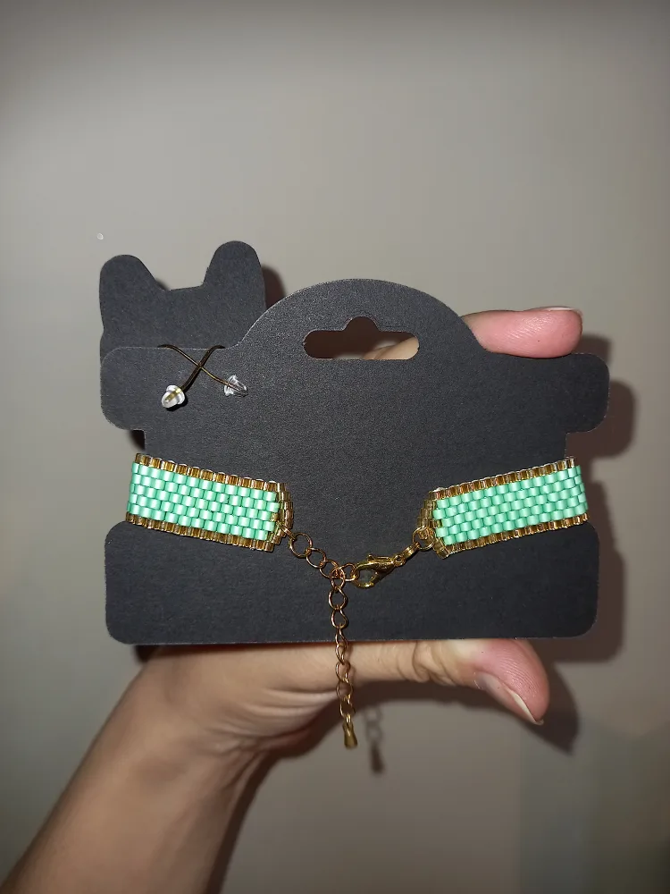 Handmade Beaded Bracelet & Earrings Set - Mint Green image indicator(4)