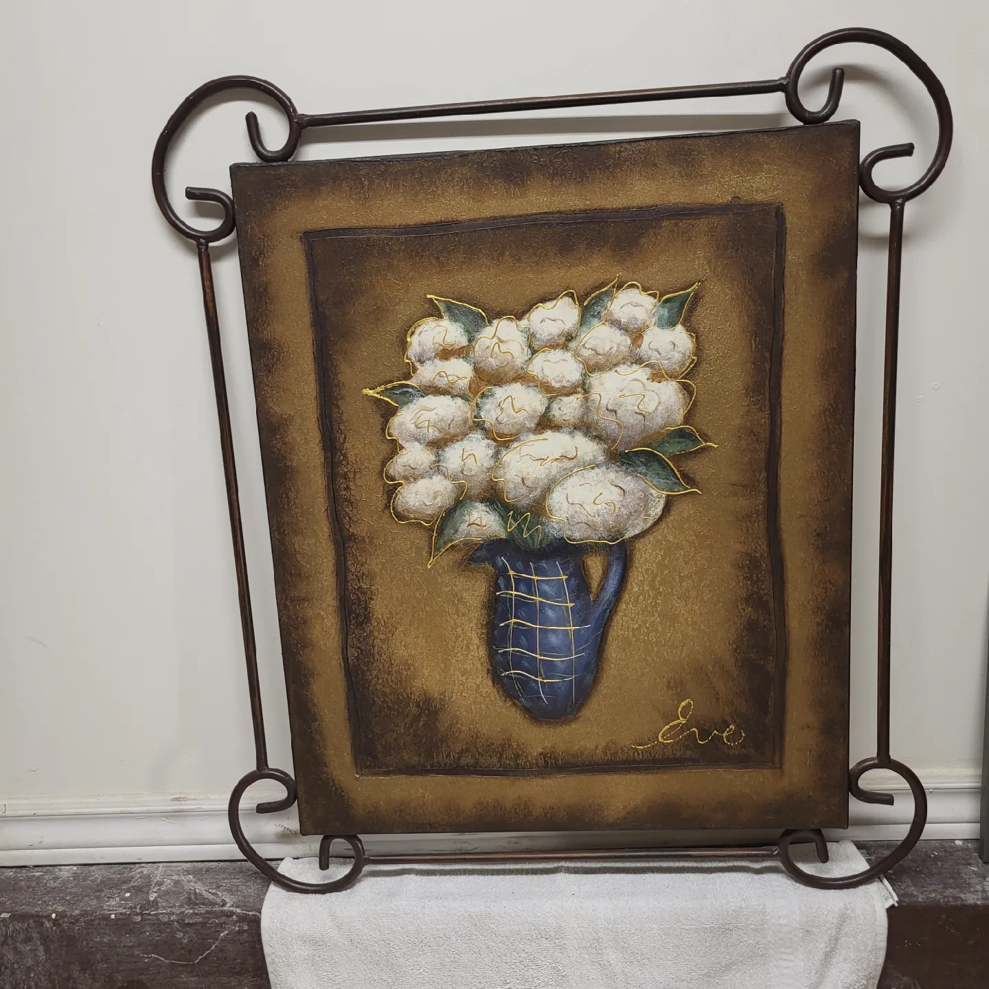 Floral Painting with Metal Frame 28 x 25 x 1 thumbnail
