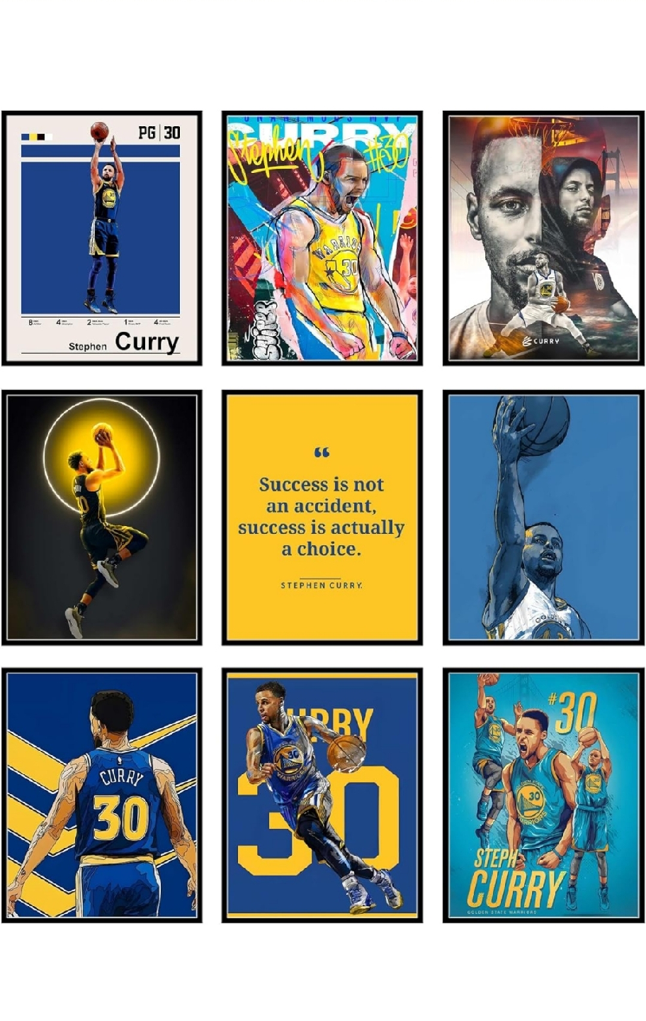 Steph Curry Basketball Wall Art NBA Poster, 9 Pack