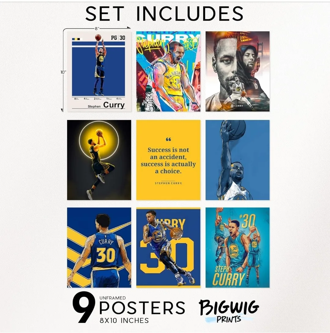 Steph Curry Basketball Wall Art NBA Poster, 9 Pack image indicator(7)