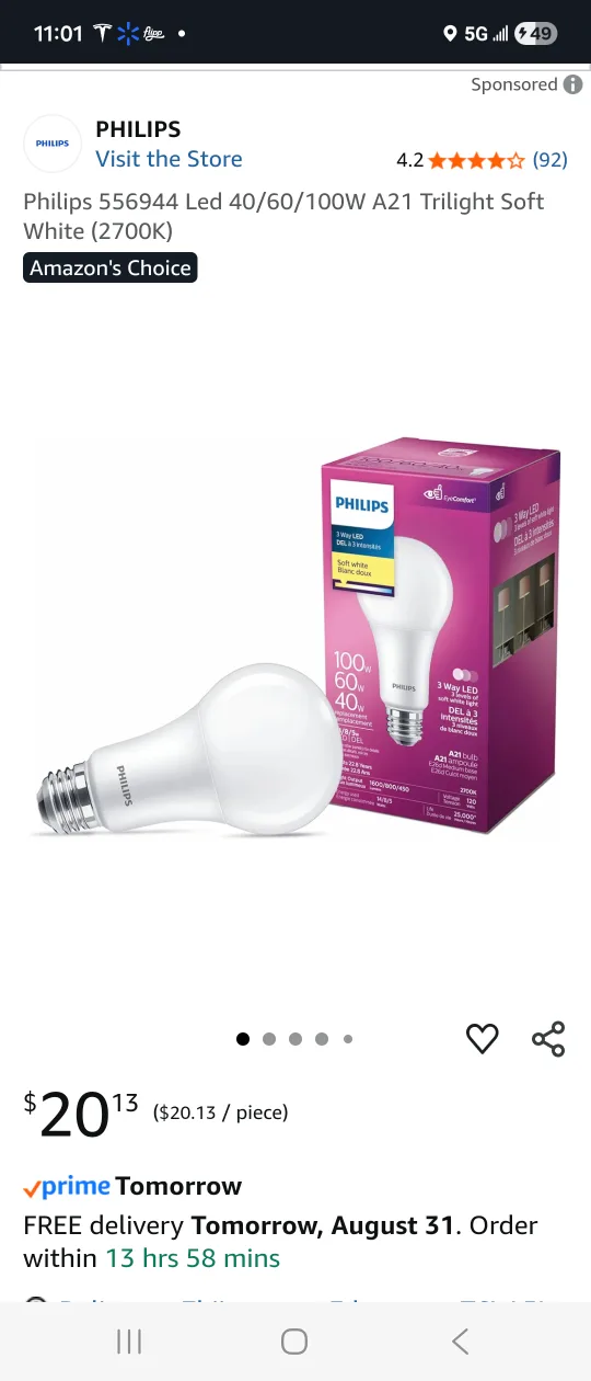 Philips 556944 LED 40/60/100W A21 Bulb