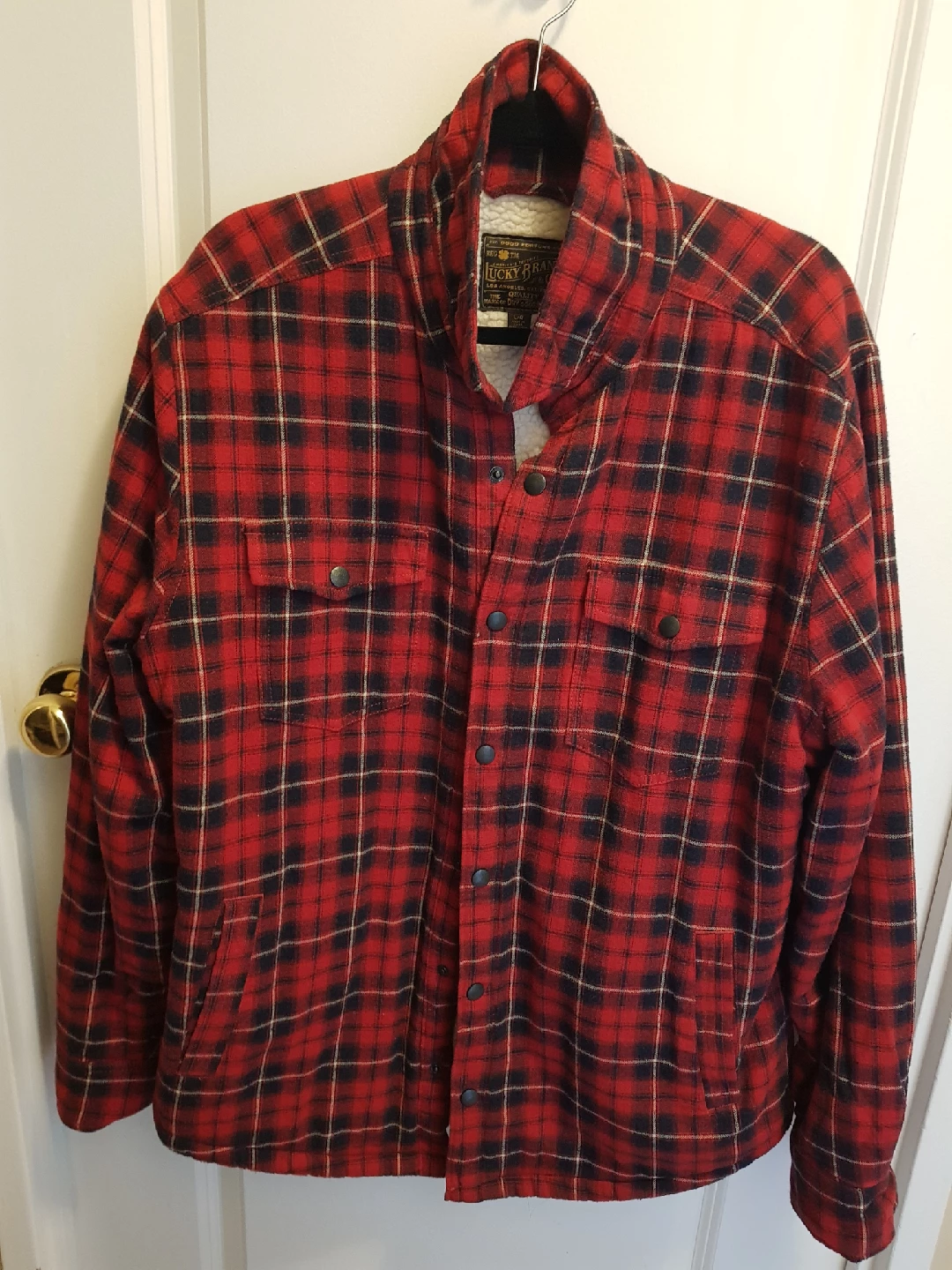 Lucky Brand L/G Red Plaid Sherpa Lined Shirt Jacket