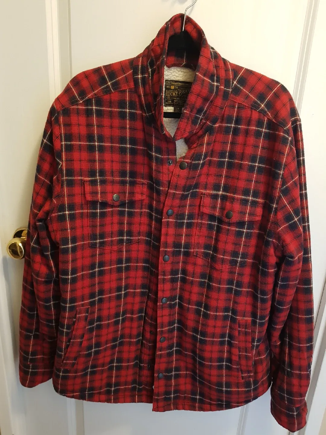 Lucky Brand L/G Red Plaid Sherpa Lined Shirt Jacket thumbnail