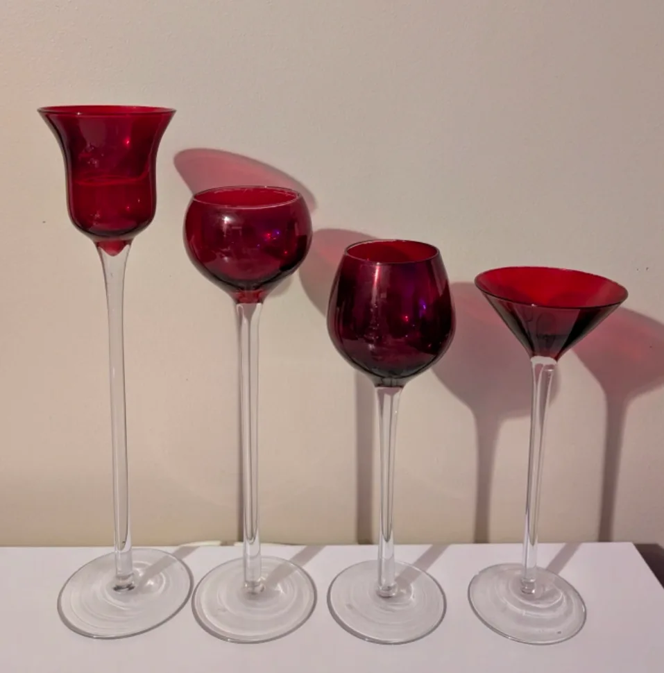 Red Glass Candle Holders - Set of 4 thumbnail
