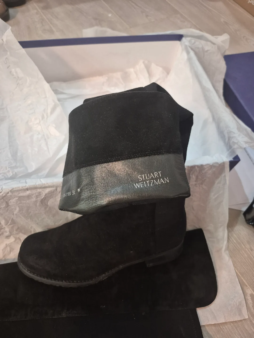 Stuart Weitzman Black Suede Boots, Size 8 image indicator(2)