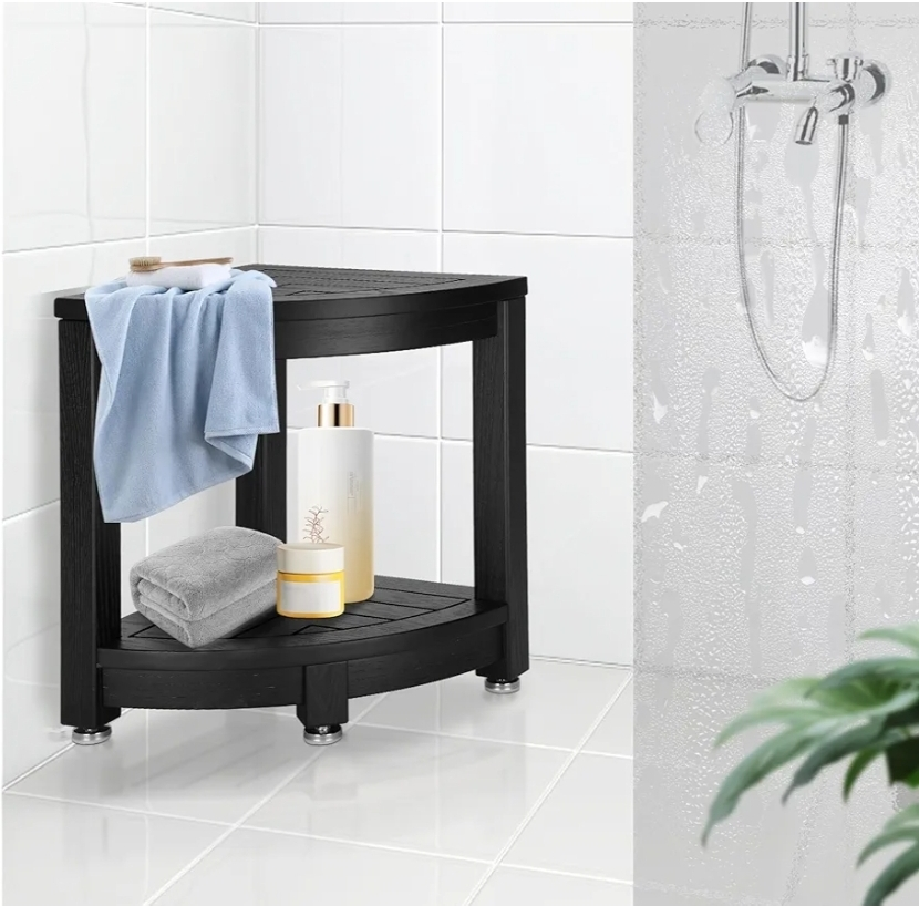Black Teak Corner Shower Bench🥕