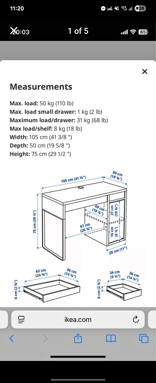 IKEA Desk - White - 105x50x75cm - photo 2