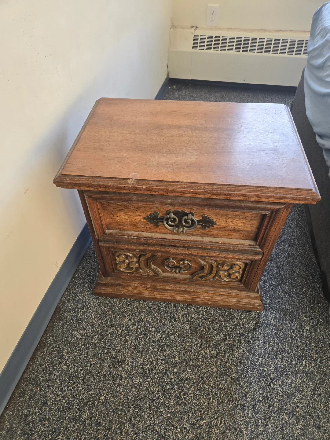 Vintage Wooden Nightstand with Drawer thumbnail