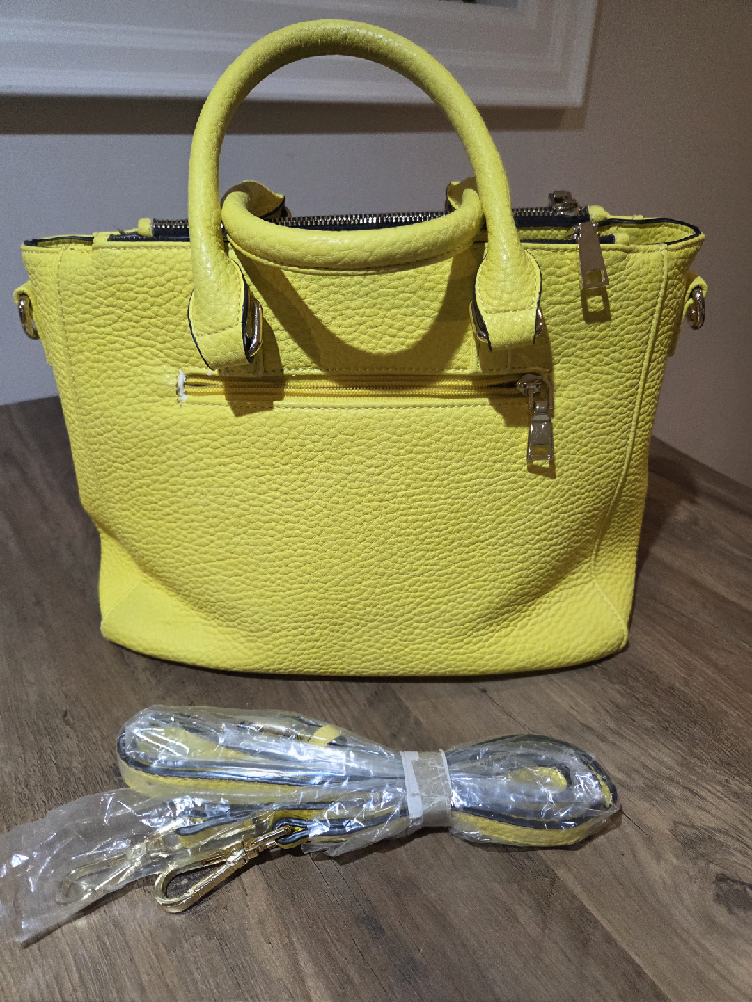 Yellow Leather Satchel Handbag with Strap - photo 3