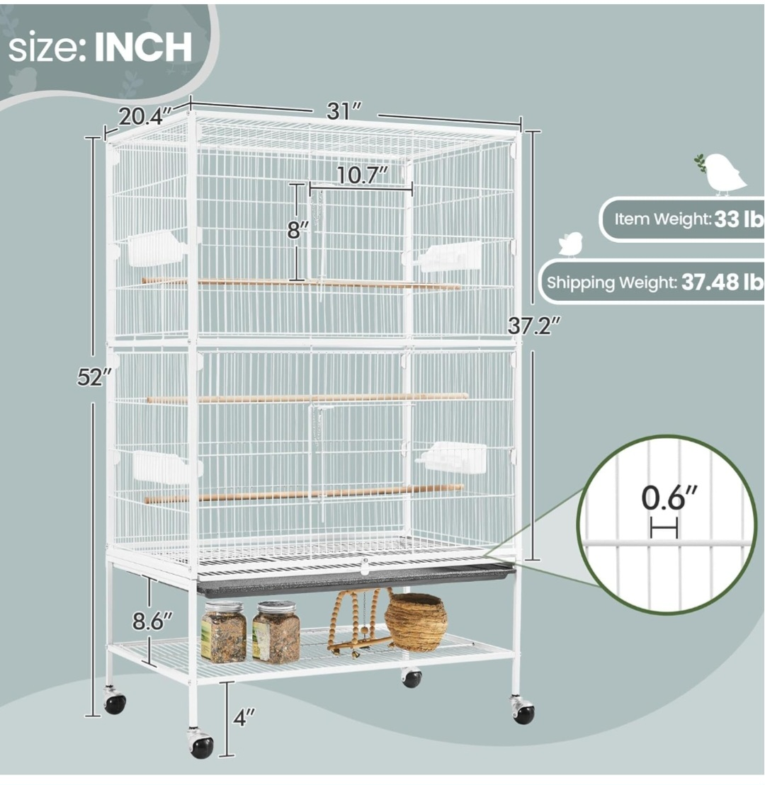 Large Metal Bird Cage with Stand, White - photo 2