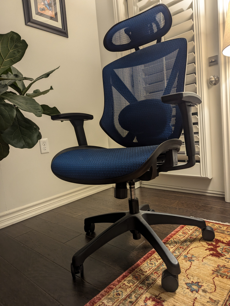 Blue Ergonomic Office Chair with Headrest - photo 3
