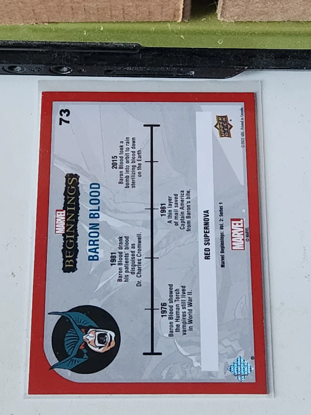 Marvel Beginnings Baron Blood Trading Card image indicator(2)