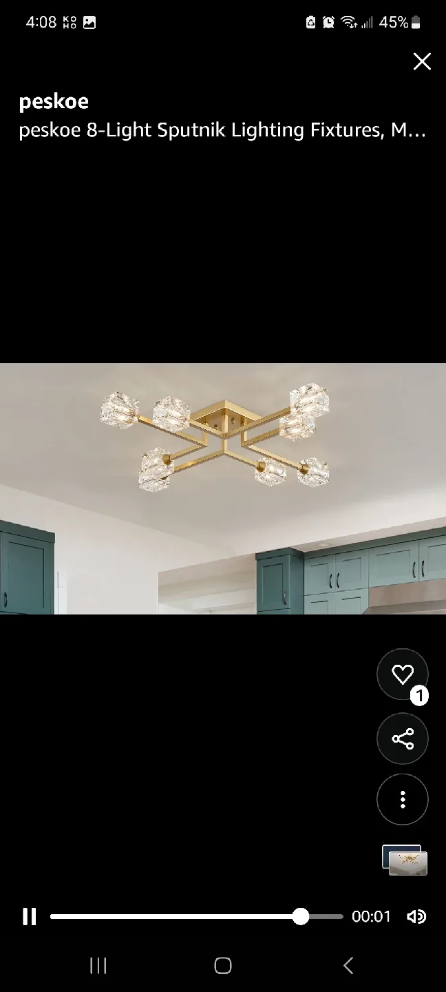 Peskoe Gold Sputnik Chandelier - Modern 8-Light, 32 inch image indicator(5)