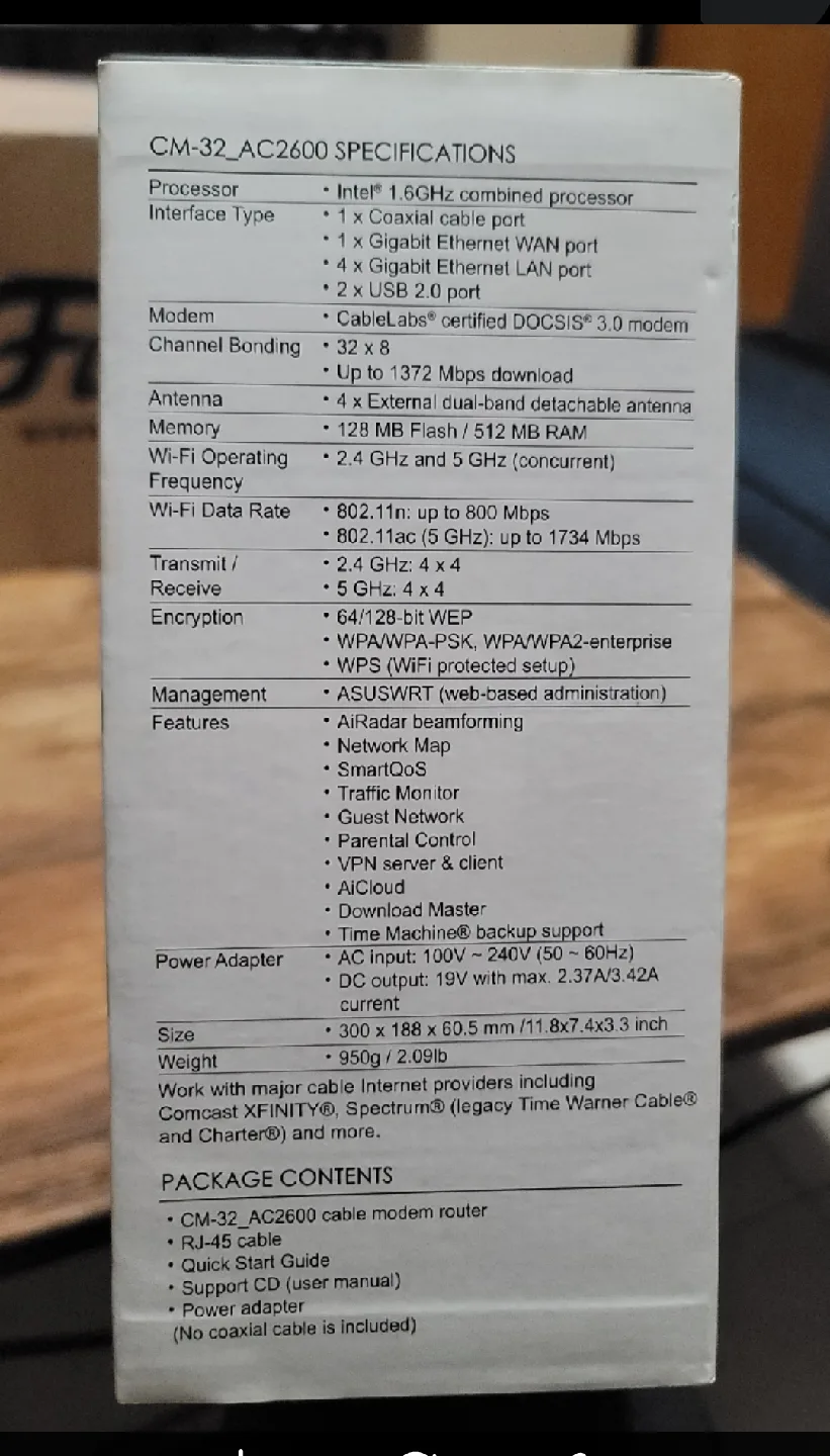 ASUS Wireless-AC2600 CM-32 DOCSIS 3.0 Cable Modem Router image indicator(3)