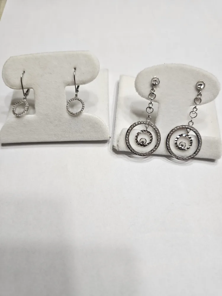 Silver Tone Circle Drop Earrings - $25 for both thumbnail