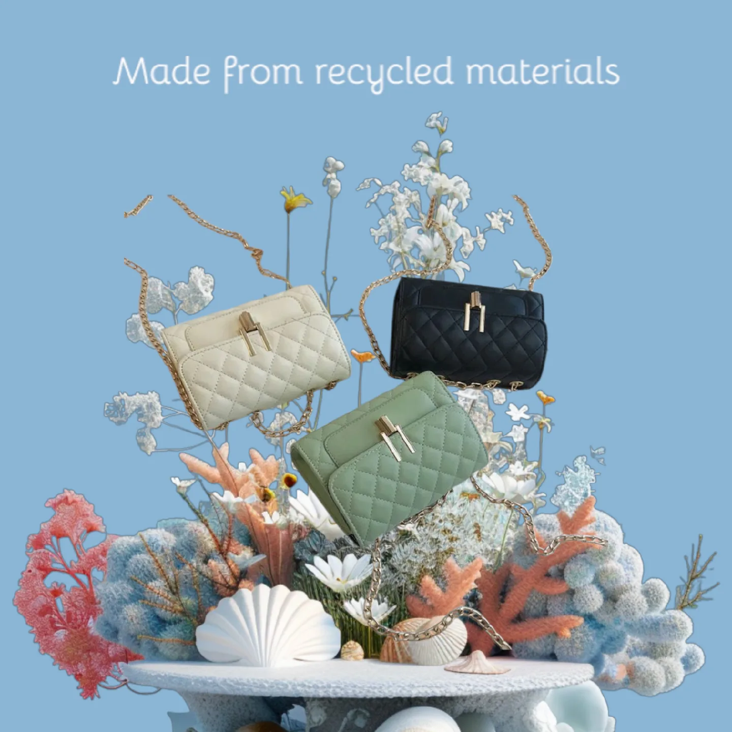 Quilted Chain Bag - Black, Green, Ivory image indicator(3)