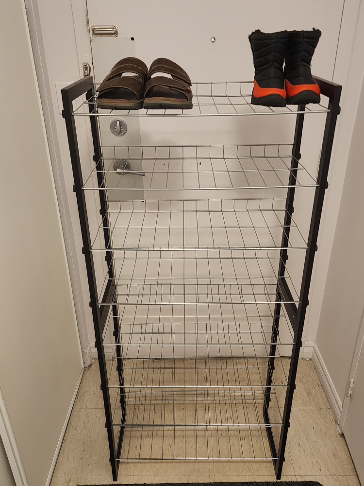 MAINSTAYS 8-tier shoe rack with wood frame and wire shelf, - photo 5