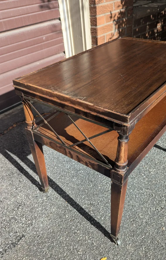 Vintage Mahogany Side Table – Brass X-Stretcher & Casters thumbnail