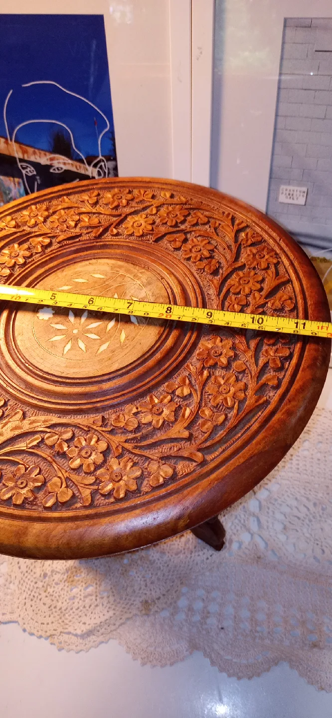 Hand Carved Indian Wooden Side Table - 11 inch image indicator(3)