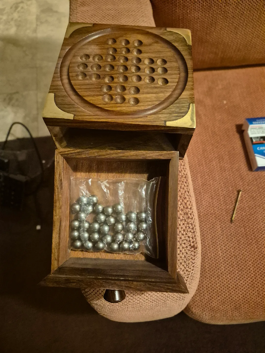 Wooden Solitaire Game with Marbles image indicator(2)