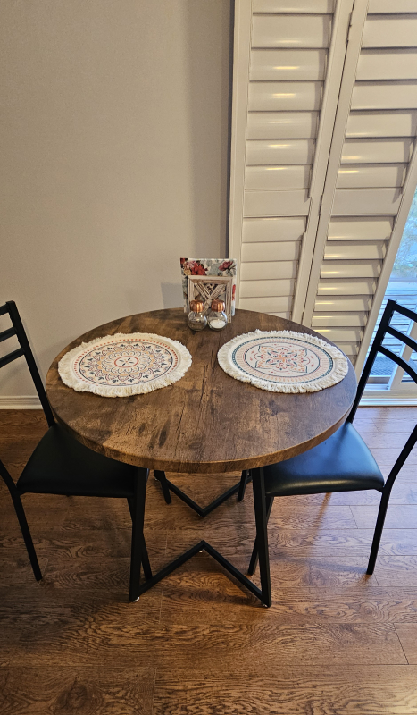 Round Dining Table with 2 Chairs - Black